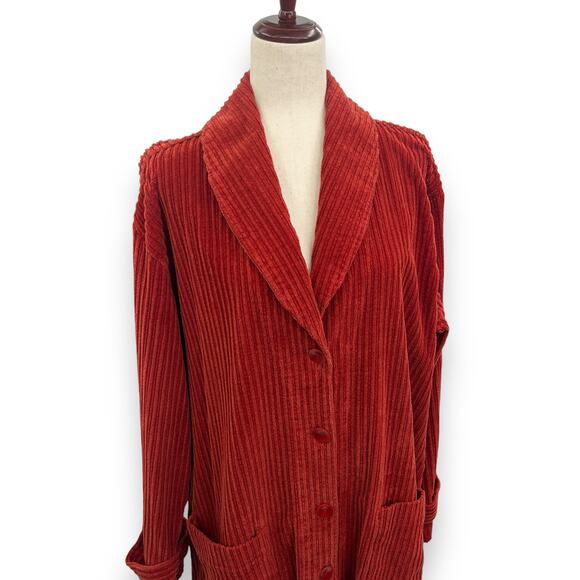 FLAX Medium Burnt orange Corduroy Full Length Jacket Coat Duster Velvet Ribbed - Picture 5 of 11